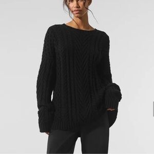 ALO Yoga Black Cable Knit Sweater